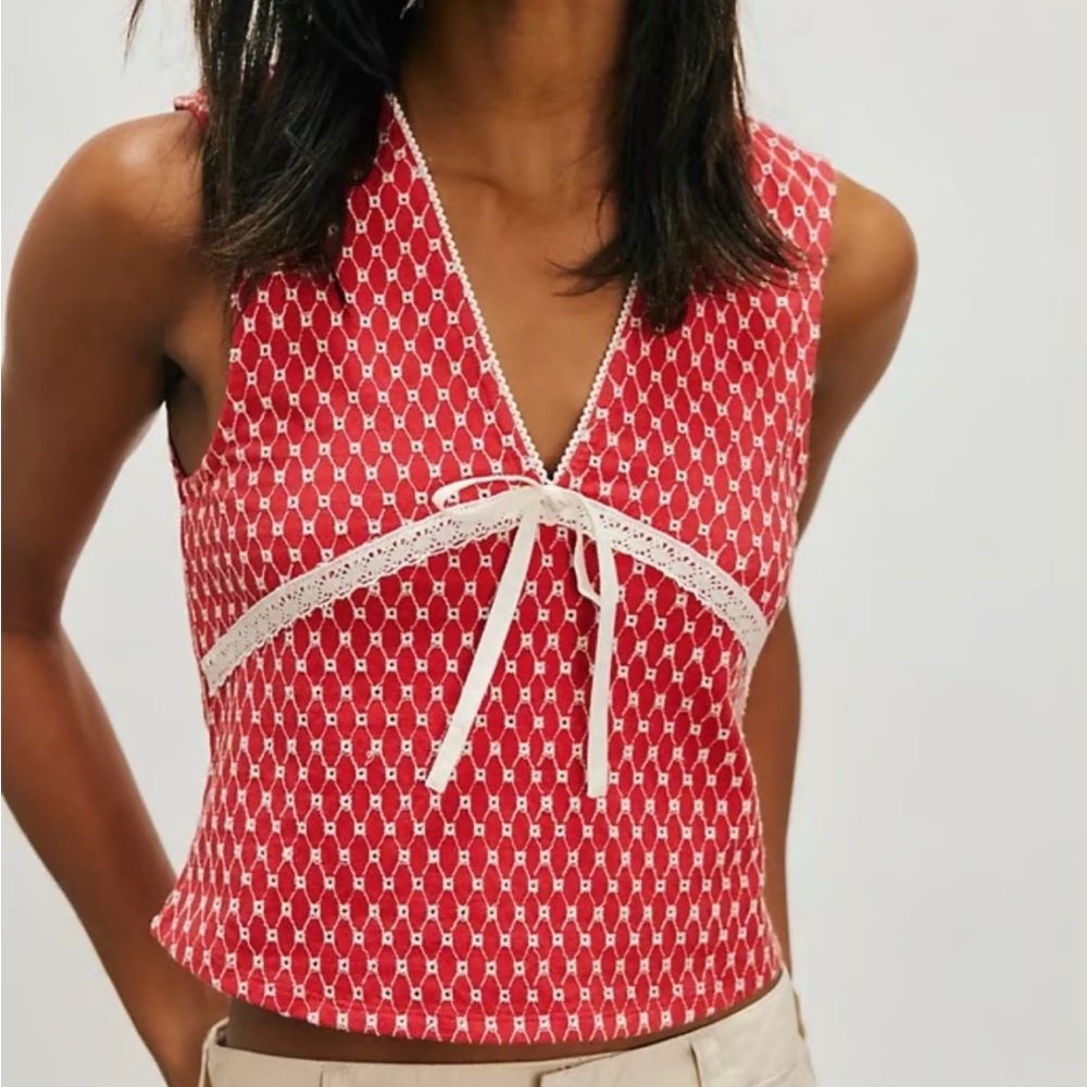 Free People Red and White Sleeveless Blouse
